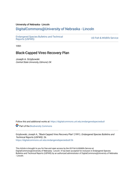 Black-Capped Vireo Recovery Plan