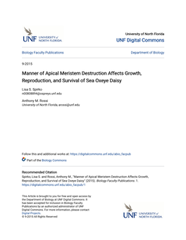 Manner of Apical Meristem Destruction Affects Growth, Reproduction, and Survival of Sea Oxeye Daisy