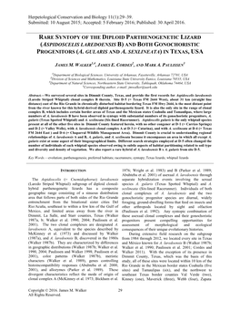 Aspidoscelis Laredoensis B) and Both Gonochoristic Progenitors (A