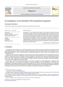 Is Econophysics a New Discipline? the Neopositivist Argument