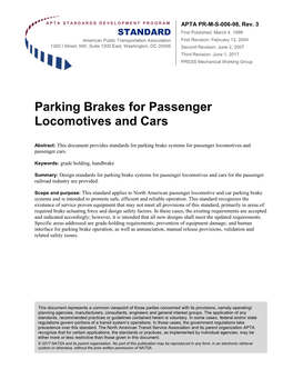 Parking Brakes for Passenger Locomotives and Cars