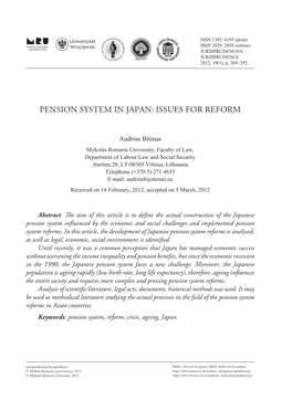Pension System in Japan: Issues for Reform