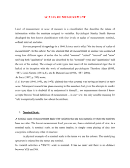 Scales of Measurement