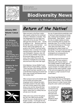 Biodiversity News a Newsletter for Wokingham’S Biodiversity Forum