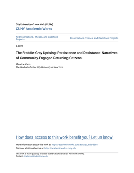 The Freddie Gray Uprising: Persistence and Desistance Narratives of Community-Engaged Returning Citizens