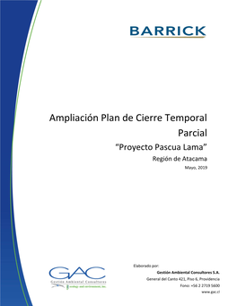 Ampliación Plan De Cierre Temporal Y Parcial Pascua-Lama