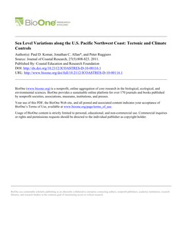 Sea Level Variations Along the US Pacific Northwest Coast