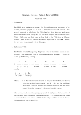 Financial Internal Rate of Return (FIRR)1 －Revisited－