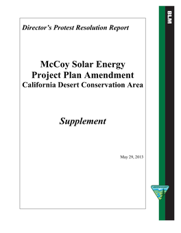 Mccoy Solar Energy Project Plan Amendment Supplement