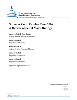 Supreme Court October Term 2016: a Review of Select Major Rulings