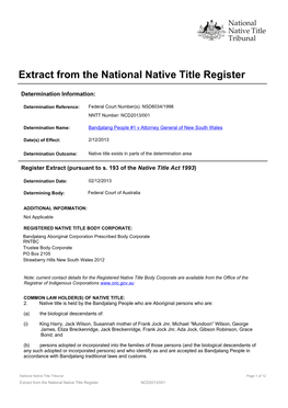 Extract from the National Native Title Register