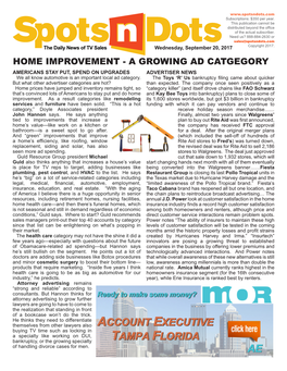 HOME IMPROVEMENT - a GROWING AD CATGEGORY AMERICANS STAY PUT, SPEND on UPGRADES ADVERTISER NEWS We All Know Automotive Is an Important Local Ad Category