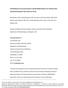 Differences in Ocular Blood Flow Between People of African And