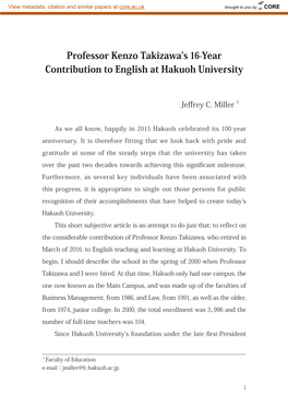 Professor Kenzo Takizawa's 16-Year Contribution to English at Hakuoh