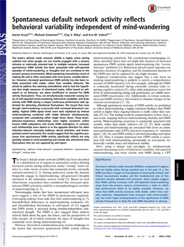 Spontaneous Default Network Activity Reflects Behavioral Variability Independent of Mind-Wandering