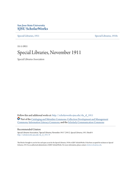 Special Libraries, November 1911 Special Libraries Association