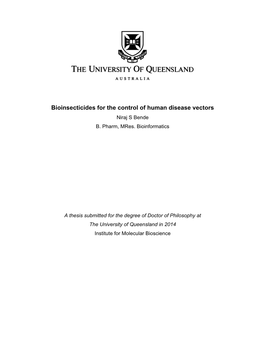 Bioinsecticides for the Control of Human Disease Vectors Niraj S Bende B