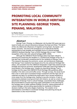 Promoting Local Community Integration in World Heritage Site Planning