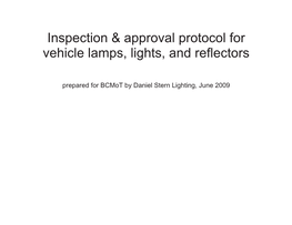 Inspection & Approval Protocol for Vehicle Lamps, Lights, and Reflectors