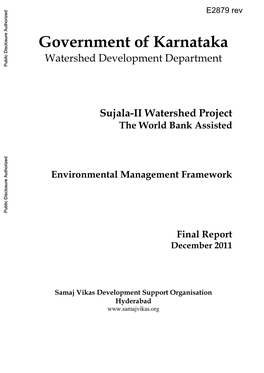 Government of Karnataka Watershed Development Department Public Disclosure Authorized