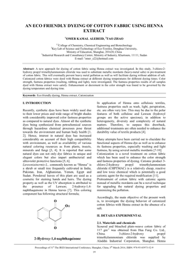 An Eco Friendly Dyeing of Cotton Fabric Using Henna Extract