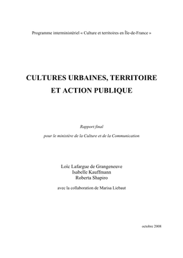 Cultures Urbaines, Territoire Et Action Publique