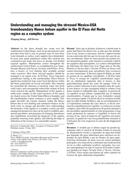 Understanding and Managing the Stressed Mexico-USA Transboundary Hueco Bolson Aquifer in the El Paso Del Norte Region As a Complex System