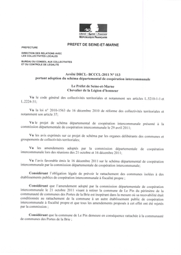 BCCCL-2011 N° 113 Portant Adoption Du Schéma Départemental De Coopération Intercommunale