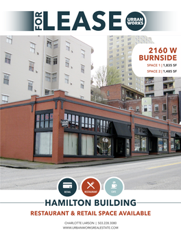 2160 W Burnside Space 1 | 1,835 Sf Space 2 | 1,485 Sf