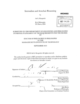 Internalism and Armchair Reasoning ARCHNES 1I 21 LI F,'J
