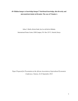 Nutritional Knowledge, Diet Diversity and Micronutrient Intake in Rwanda: the Case of Vitamin A