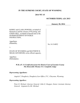 IN the SUPREME COURT, STATE of WYOMING 2014 WY 15 OCTOBER TERM, A.D. 2013 January 28, 2014