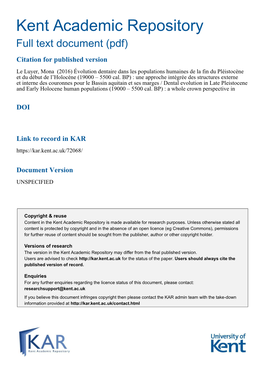 Évolution Dentaire Dans Les Populations Humaines De La Fin Du Pléistocène Et Du Début De L’Holocène (19000 – 5500 Cal