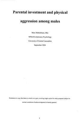 Parental Investment and Physical Aggression Among Males