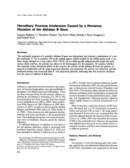 Hereditary Fructose Intolerance Caused by a Nonsense Mutation Of