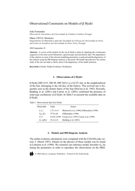 Observational Constraints on Models of Beta Hydri