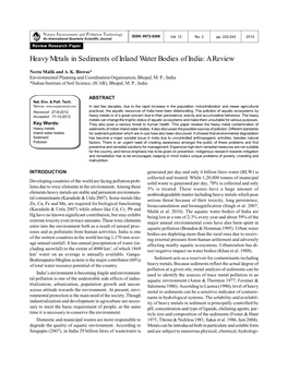 Heavy Metals in Sediments of Inland Water Bodies of India: a Review