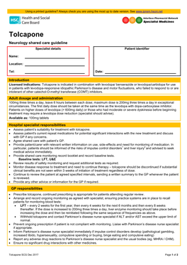 Tolcapone Shared Care Guideline