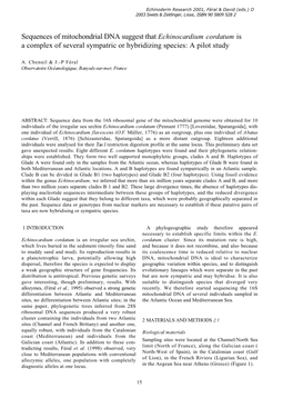 Sequences of Mitochondrial DNA Suggest That Echinocardium Cordatum Is a Complex of Several Sympatric Or Hybridizing Species: a Pilot Study