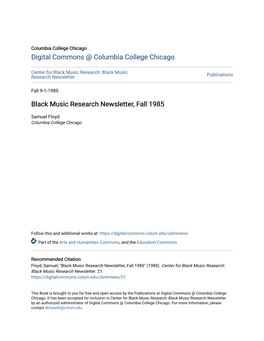 Black Music Research Newsletter, Fall 1985