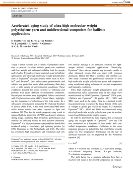 Accelerated Aging Study of Ultra High Molecular Weight Polyethylene Yarn and Unidirectional Composites for Ballistic Applications