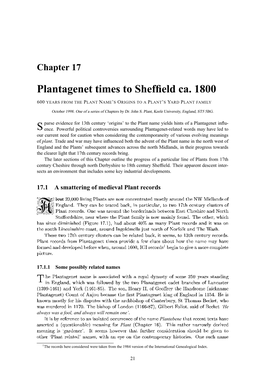 Plantagenet Times to Sheffield Ca. 1800