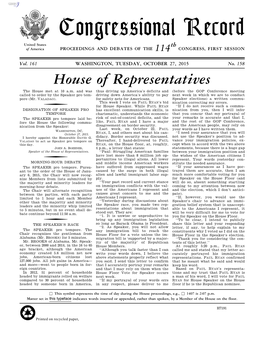 Congressional Record United States Th of America PROCEEDINGS and DEBATES of the 114 CONGRESS, FIRST SESSION