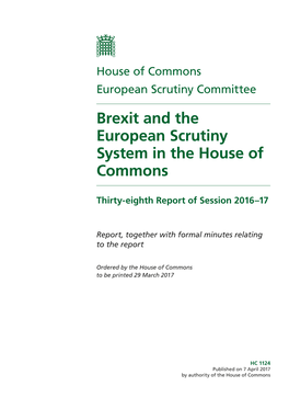 Brexit and the European Scrutiny System in the House of Commons