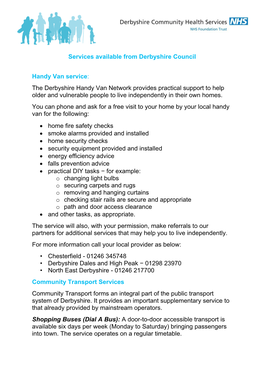 The Derbyshire Handy Van Network Provides Practical Support to Help Older and Vulnerable People to Live Independently in Their Own Homes