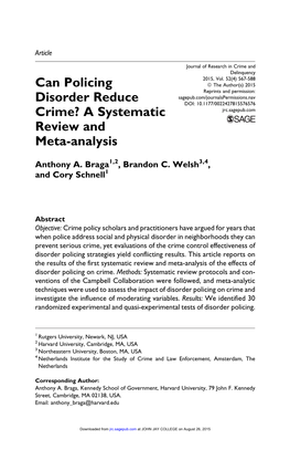 Can Policing Disorder Reduce Crime? a Systematic Review and Meta-Analysis