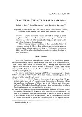 Transferrin Variants in Korea and Japan