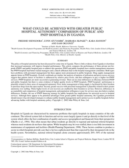 Comparison of Public and Pnfp Hospitals in Uganda