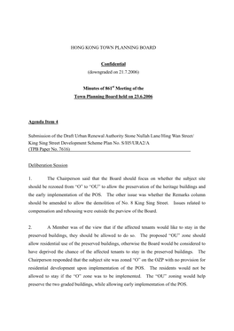 HONG KONG TOWN PLANNING BOARD Confidential (Downgraded on 21.7.2006) Minutes of 861 Meeting of the Town Planning Board Held On