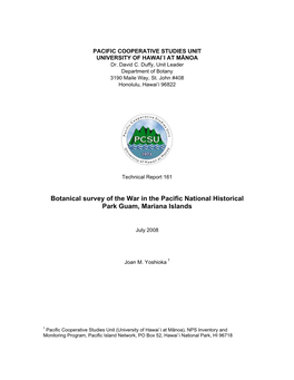 Botanical Survey of the War in the Pacific National Historical Park Guam, Mariana Islands